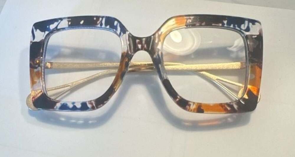 FEISEDY Oversized Square Blue Light Blocking Glasses with Pearl Inlay Arms